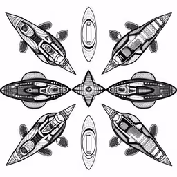 a drawing of a line of boats in different shapes
