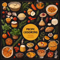 some different food and dishes with words on it,the image is an artistic picture in black and yellow
