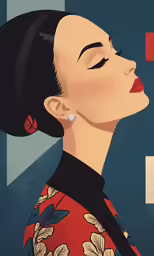 the portrait of a woman has geometric lines across it
