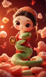 a little girl is standing surrounded by rocks and other objects