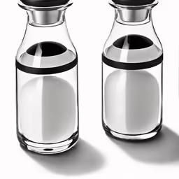 three bottles with different shapes on them