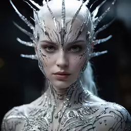 a woman with long white hair and piercings