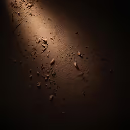 close up of dirt and light on floor in room