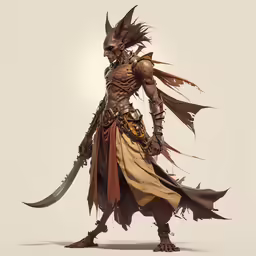 a creature is standing with two swords in its hands