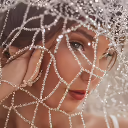 a model poses for a wedding photo with diamonds in her hair