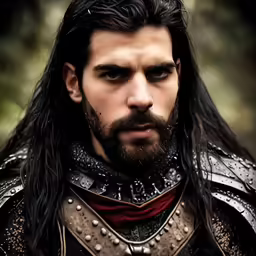 a man in medieval clothing with long hair and piercings