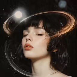 a woman with a ring around her head and her eyes closed