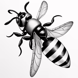 a bee with a striped body, black and white stripes, with wings