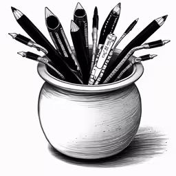 a white vase filled with pencils sitting on a table