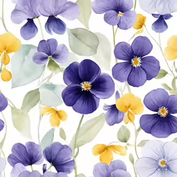 blue and yellow pansies on a white background