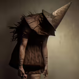 a woman wearing a weird looking hat and dress