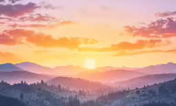 the sun setting over the mountains in the country