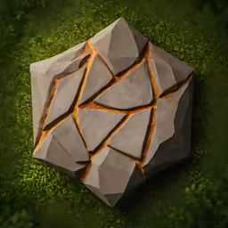 a rock with some cut pieces missing and grass around it