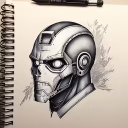 an adult sized iron man helmet is drawn in graph pencil