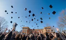 there are many people that have graduate hats in the air