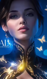 a young woman wearing large earrings and a shiny blouse