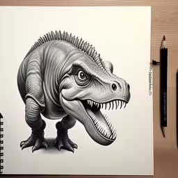 a drawing of an angry dinosaur with his teeth open,a drawing of an animal with large teeth