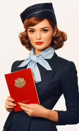a girl in blue has a red folder