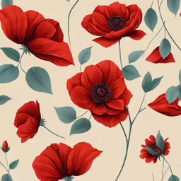 a white and red flowered pattern with a beige background