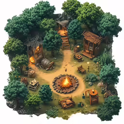 an aerial view of a small forest town