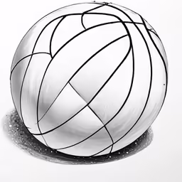 a black and white drawing of a basketball
