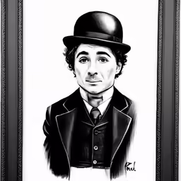 a drawing of a man wearing a black hat