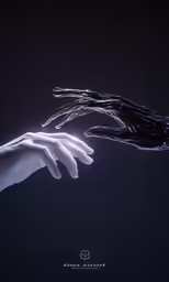 two hands reaching for each other over water