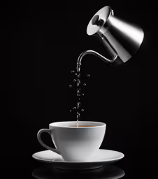 a white cup pouring out of the cup of tea