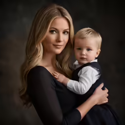 woman and child posing for portrait in studio