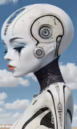 a robot is looking into the distance, with its eyes wide open