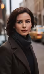 a beautiful young woman standing on top of a street