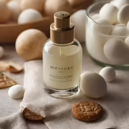 a bottle of eauvage sitting next to a bowl of cookies