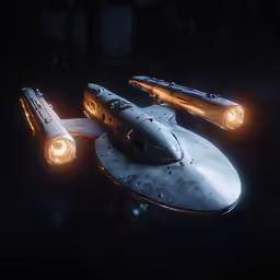 a sci - filory flying ship is shown in the dark