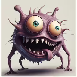 a cartoon creature with big eyes and bulging teeth