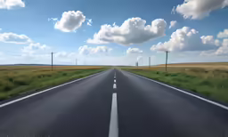 a very wide open road with a long line of white lines