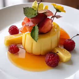 some fruit is on a plate next to berries and water