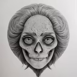 a black and white drawing of an alien