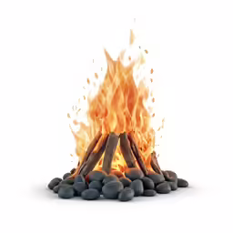 a large bonfire with rocks and water in the bottom
