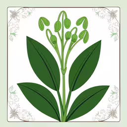 a drawing of a plant on a white background,a picture of some flowers in the middle of a green frame