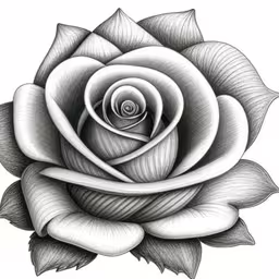 a black and white rose flower on a white background,an outline of a flower by a pencil