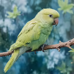 a yellow parrot perched on top of a tree branch