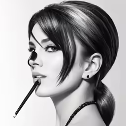 a woman with black lipstick is smoking a cigarette