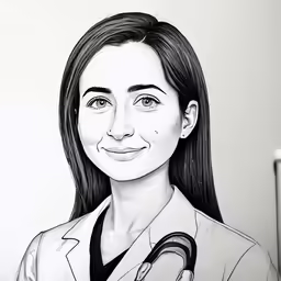 the doctor in black and white is drawing a woman