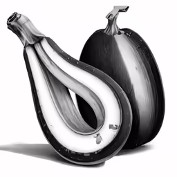 a black and white photo with the shadow of a pair of fruit
