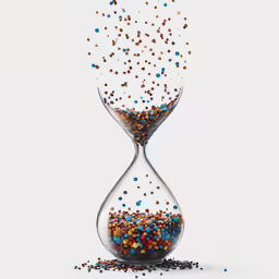 an open glass with colored seed dropping from the inside