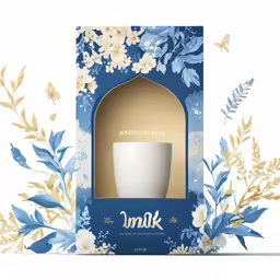 the box contains an empty coffee cup and a floral design