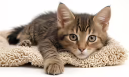a cat laying on top of a blanket with its paw in the air