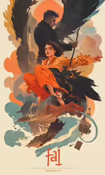 a poster that says tal and the person holding a sword is flying through the air