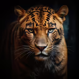 the large tiger has yellow eyes and is facing towards the camera