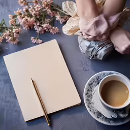 a photo of a cup of coffee and notebook